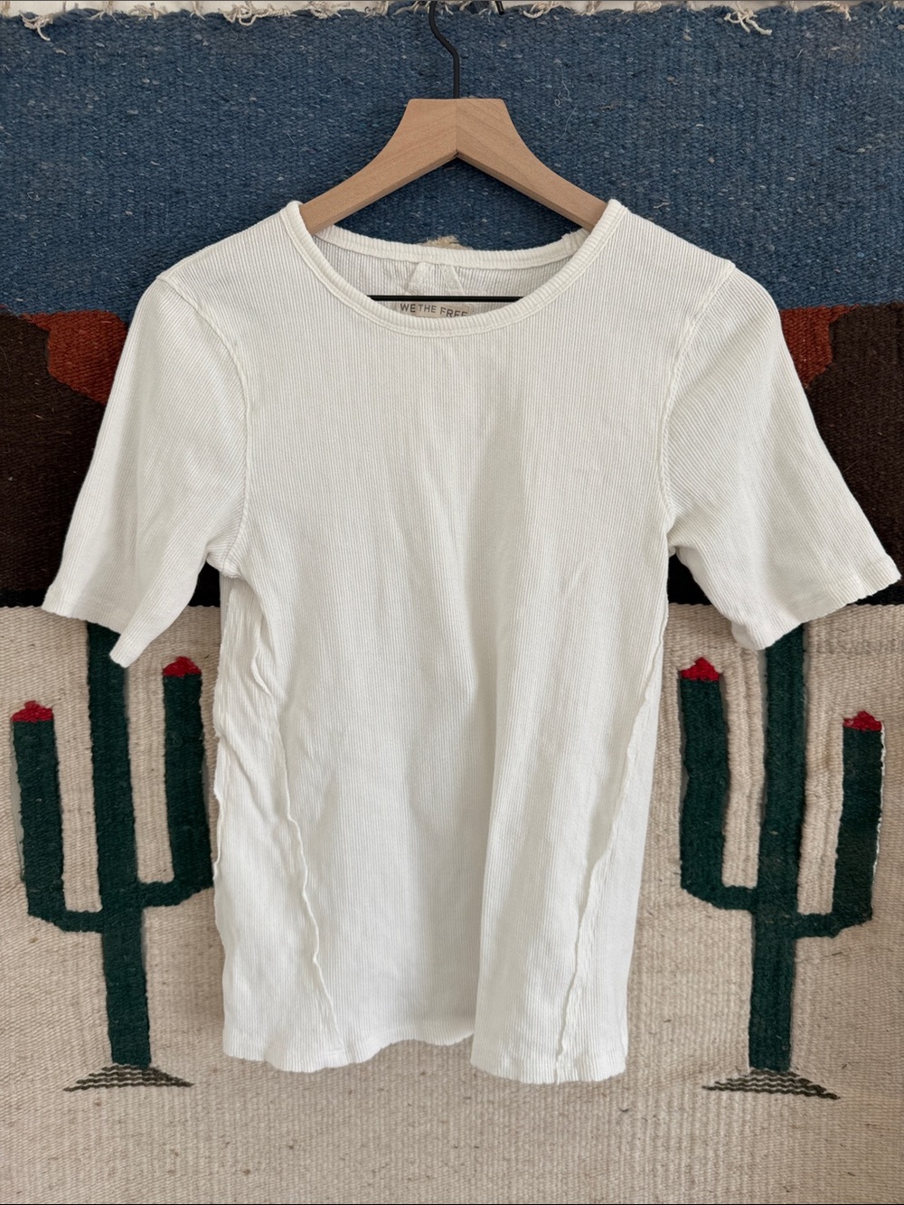 We The Free Ivory Ribbed Short Sleeve Crew Tee